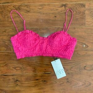 NWT Zara Hot Pink Shimmer Ruched Crop Top Bralette